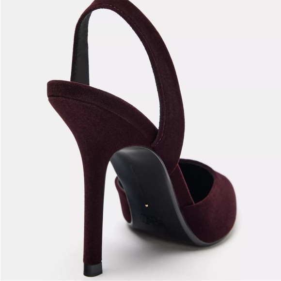 Zara velvet effect burgundy sling back heels - Picture 3 of 6